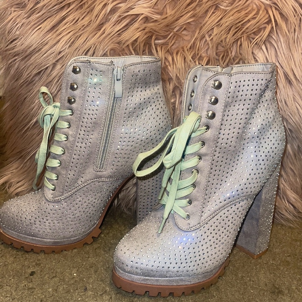 Grey Bling Ankle Boots